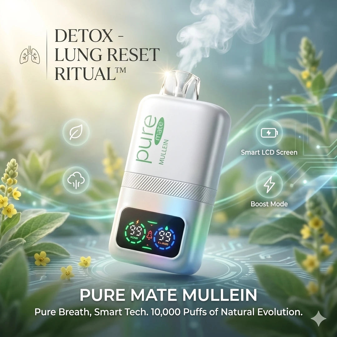 Smart LCD zero nicotine herbal inhaler - PURE MATE Mullein 10,000 puffs

