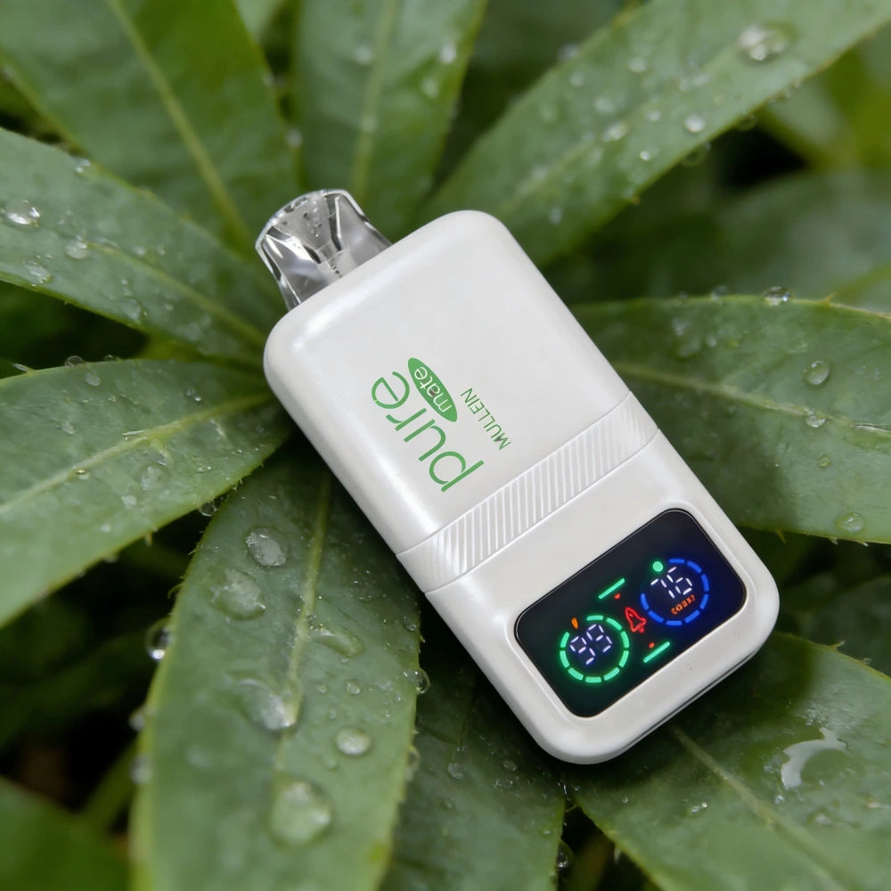 Pure Mate zero nicotine vape pen with LCD display showing 10000 puffs - nicotine-free mullein inhaler for quitting smoking and lung health