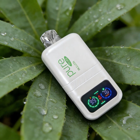 Pure Mate zero nicotine vape pen with LCD display showing 10000 puffs - nicotine-free mullein inhaler for quitting smoking and lung health